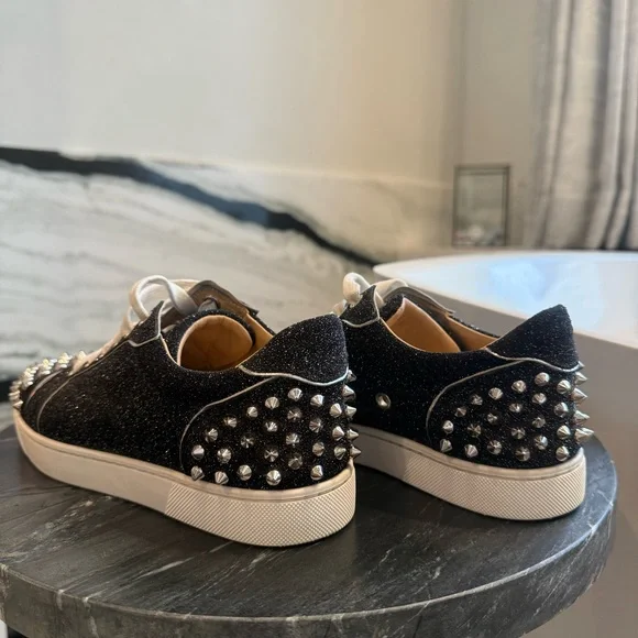 Christian Louboutin Vieira 2 Black Silver Spiked Sneakers 36 Red Bottoms - Picture 2 of 7